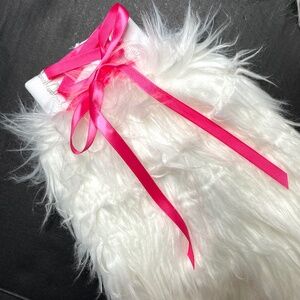White Corset Leg Warmers Pink Lace Up Pants Fuzzy Boot Covers Fur Legwarmers NEW